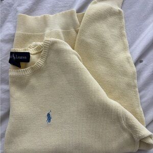 Polo Ralph Lauren Yellow Waffle Cotton Crewneck Sweater Long Sleeve